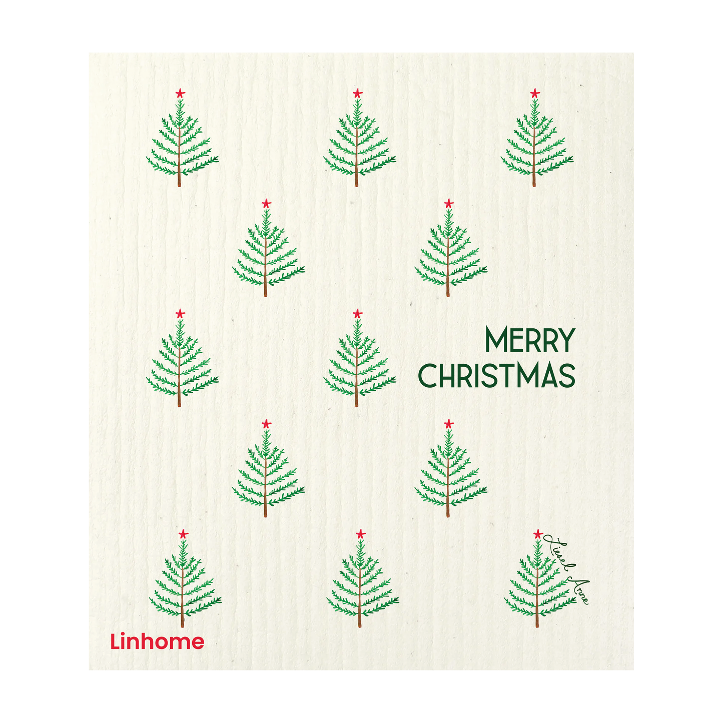 Evergreen Holiday Winter Evergreens- Linhome x Liesel Anne Swedish Dishcloths - 1 Pack