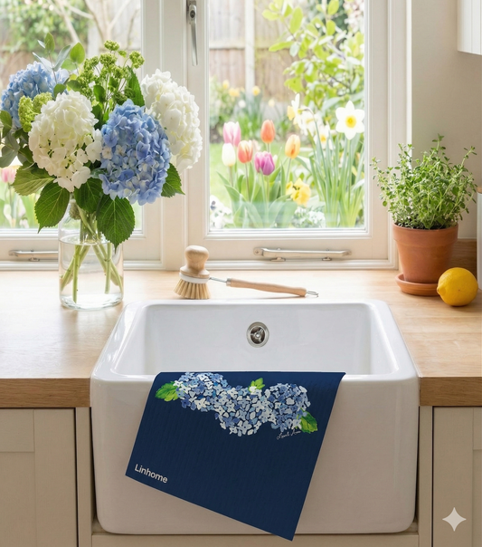 Blue Hydrangea Navy Bunch – Linhome x Liesel Anne Swedish Dishcloths - 1 Pack