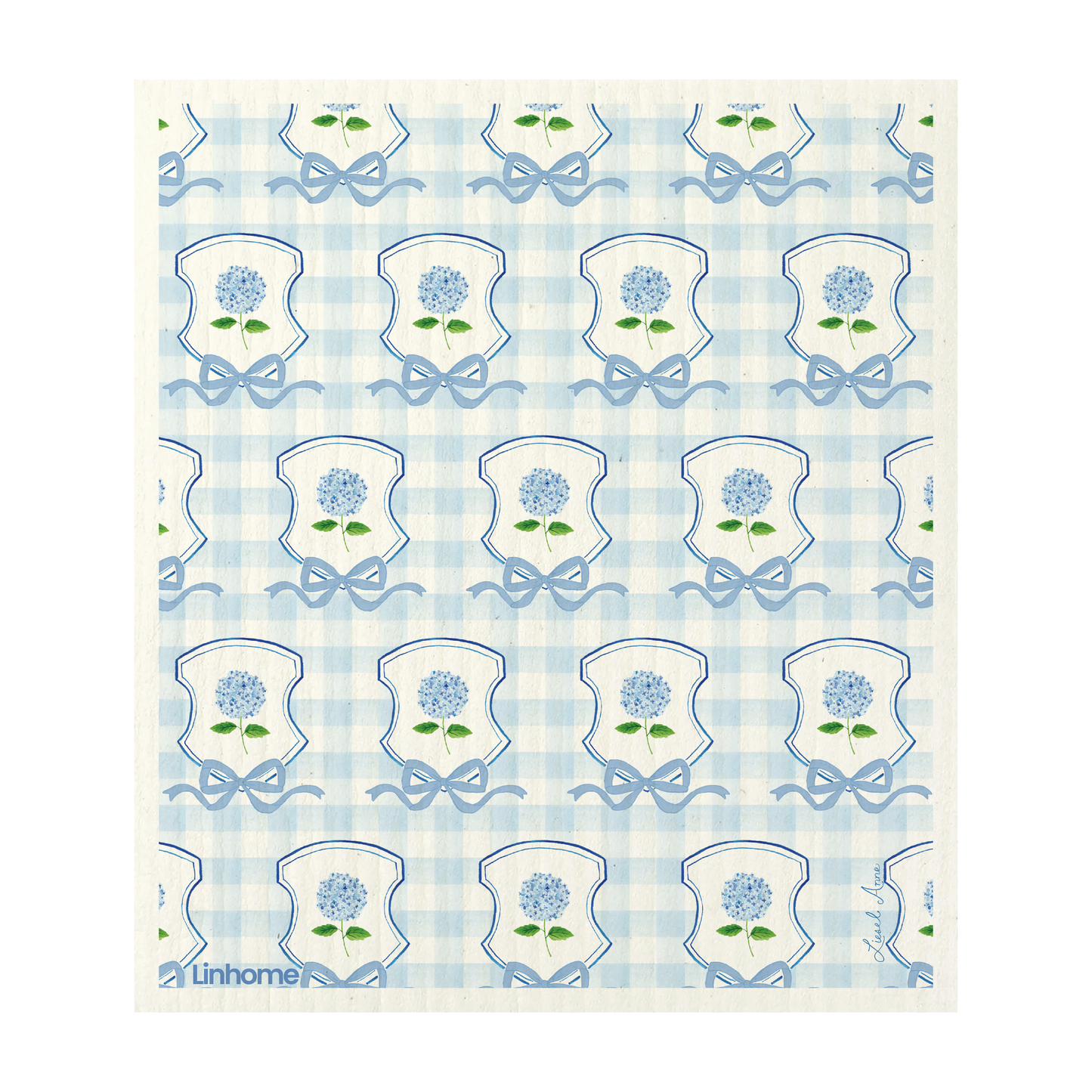 Blue Hydrangea Crest – Linhome x Liesel Anne Swedish Dishcloths -1 Pack