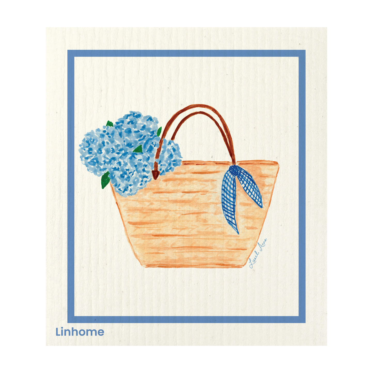 Blue Hydrangea in Basket Tote Bag – Linhome x Liesel Anne Swedish Dishcloths - 1 Pack