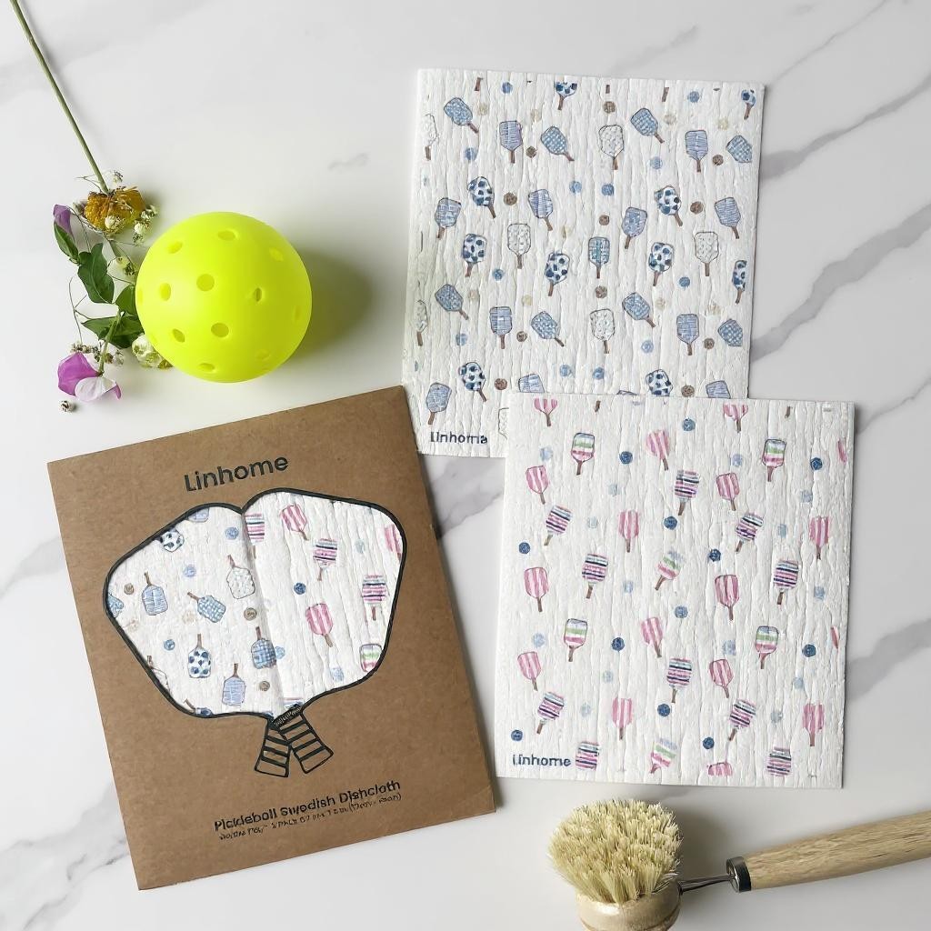 Linhome Pickleball Swedish Dishcloth- Match Point Baby Blue & Pink - 2 Pack