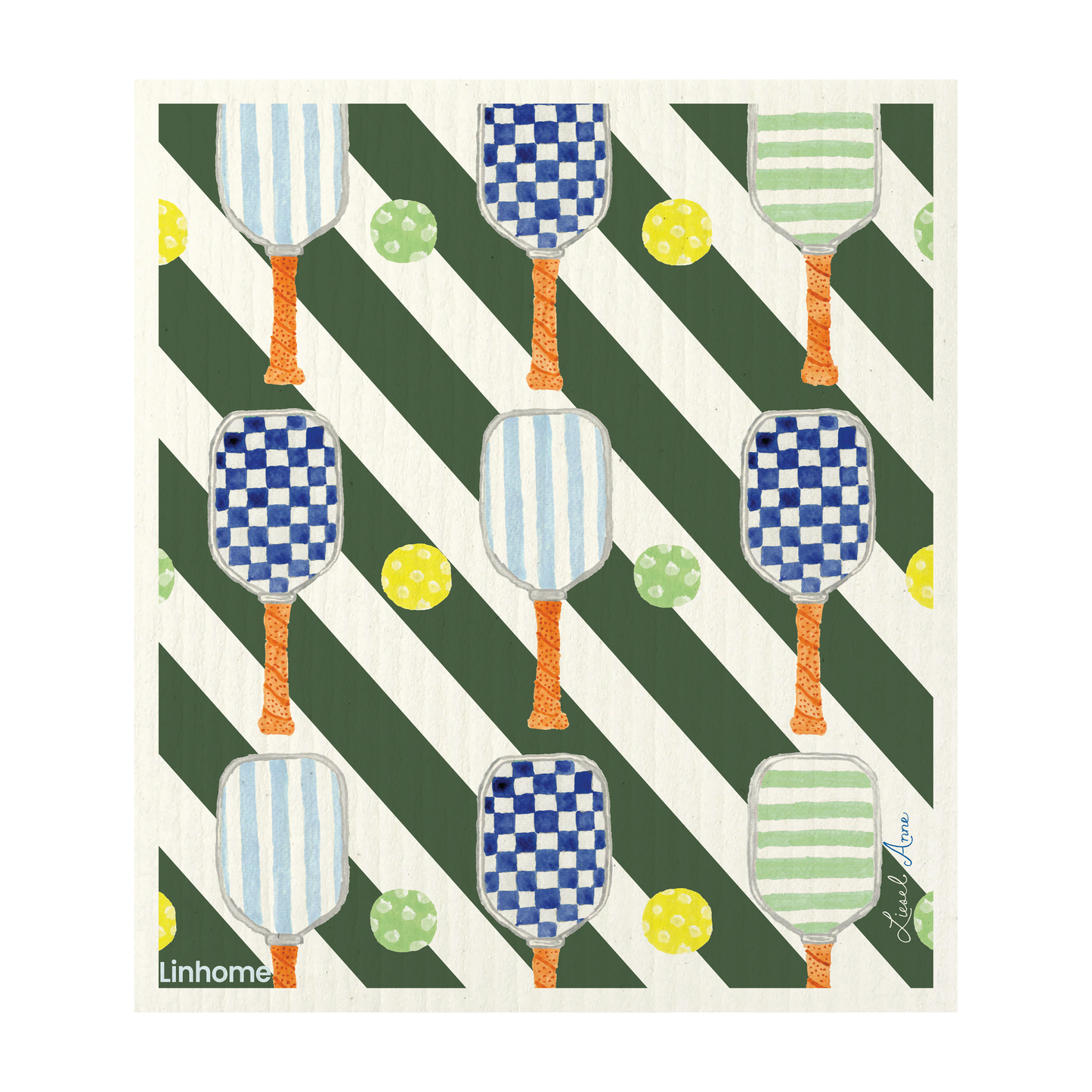 In the Kitchen  Pickleball Swedish Dishcloths– Linhome x Liesel Anne Collection- Blue & Green- 1 Pack