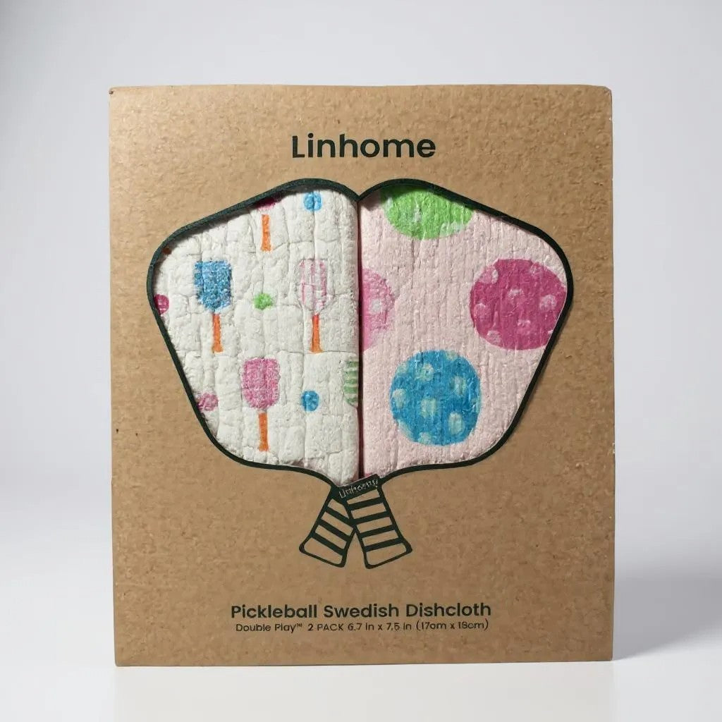In the Kitchen  Pickleball Swedish Dishcloths– Linhome x Liesel Anne Collection- Pink & Blue - 2 Pack