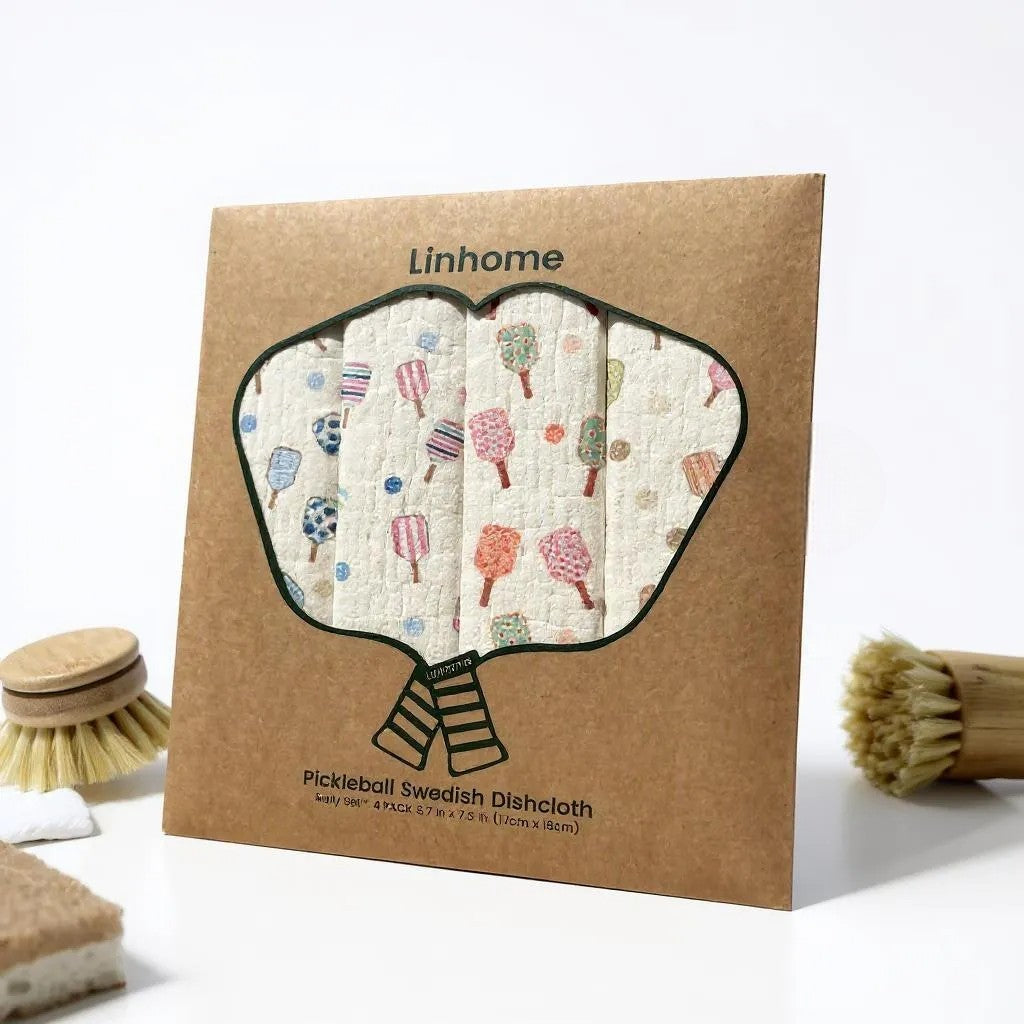 Linhome Pickleball Swedish Dishcloth- Match Point Baby Blue & Pink - 4 Pack