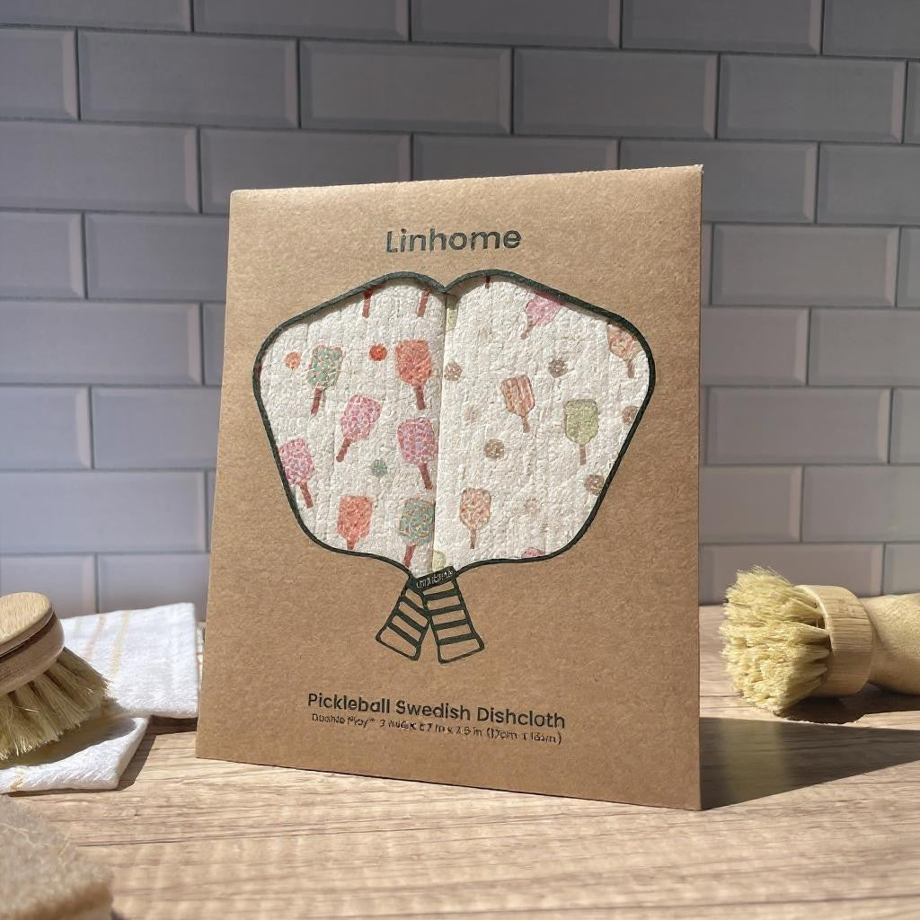 Linhome Pickleball Swedish Dishcloth- Checkered Floral Paddles - 2 Pack