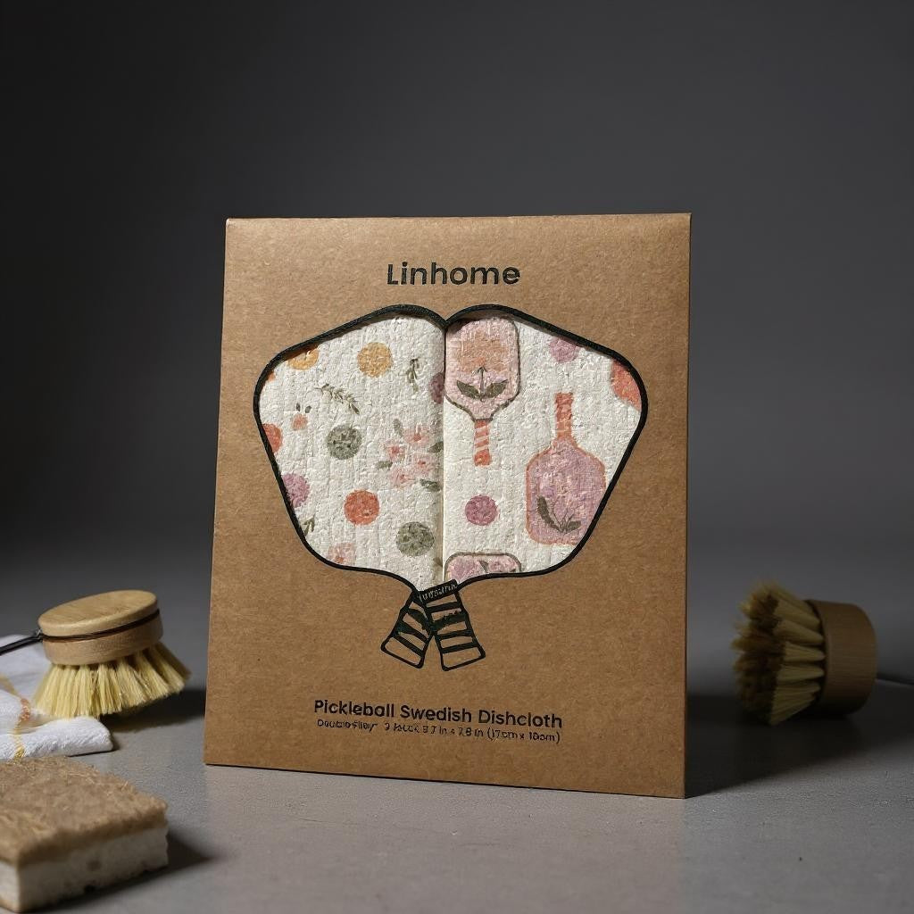 Linhome Pickleball Swedish Dishcloth- Floral Paddle & Ball Club- 2 Pack