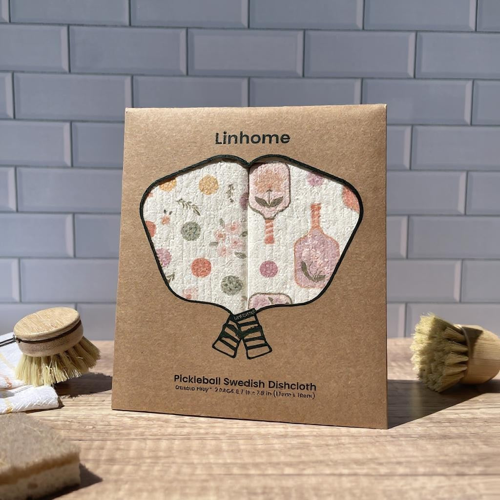 Linhome Pickleball Swedish Dishcloth- Floral Paddle & Ball Club- 2 Pack