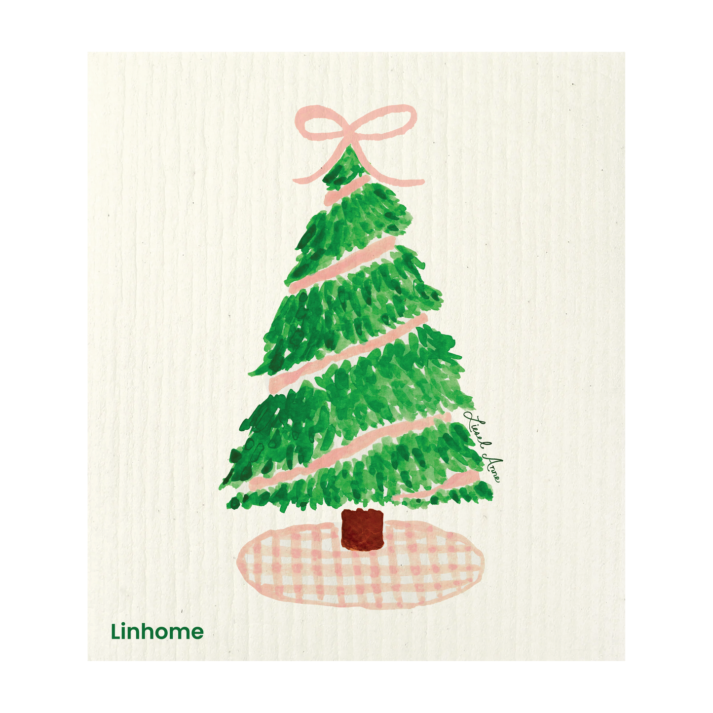 Holiday Classic Collection Gingham Christmas Tree- Linhome x Liesel Anne Swedish Dishcloths - 1 Pack