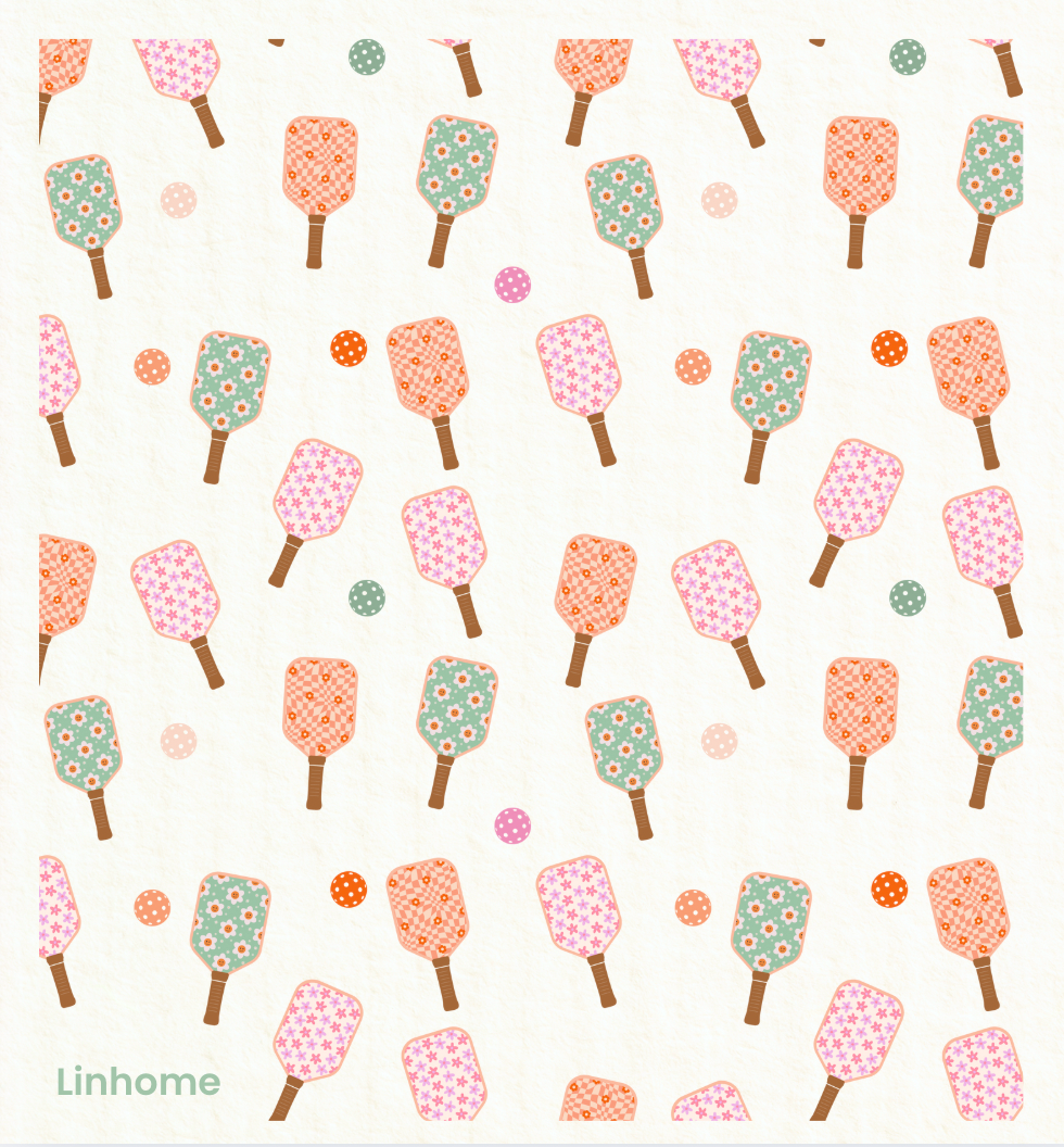 Linhome Pickleball Swedish Dishcloth- Checkered Floral Paddles - 2 Pack