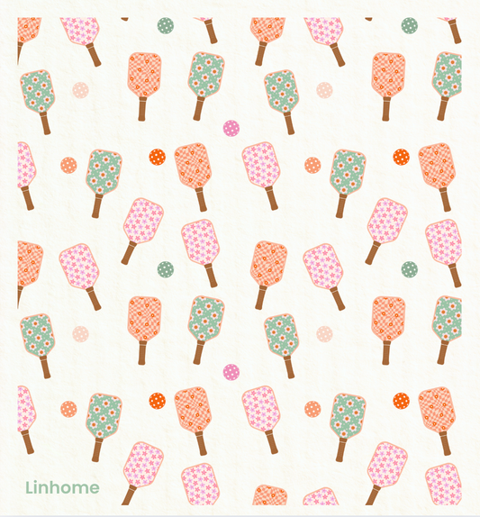 Linhome Pickleball Swedish Dishcloth- Checkered Floral Paddles - 2 Pack