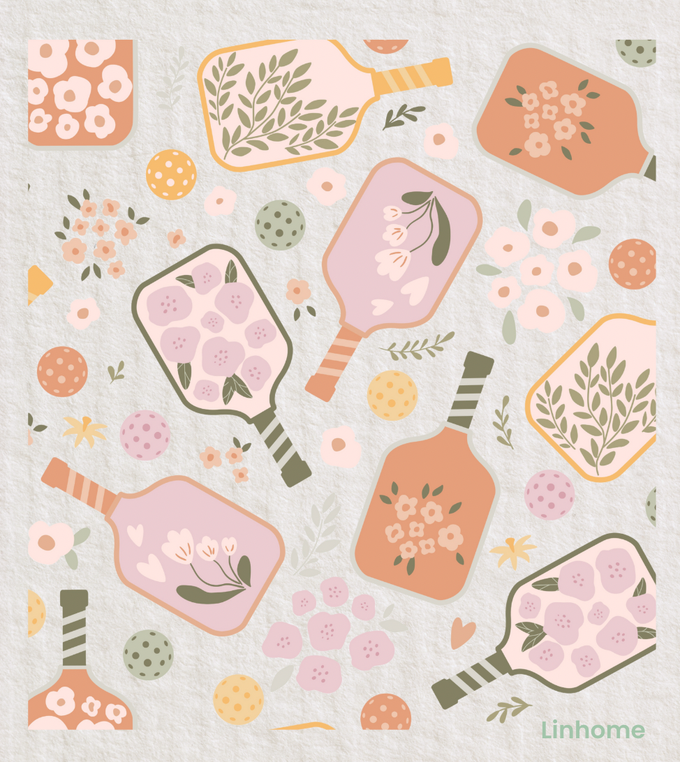 Linhome Pickleball Swedish Dishcloth- Floral Paddle & Ball Club- 2 Pack