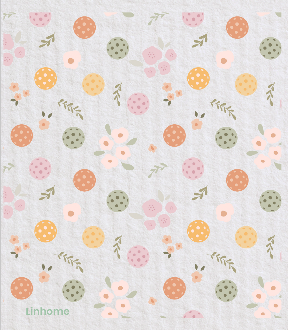 Linhome Pickleball Swedish Dishcloth- Floral Ball- 1 Pack
