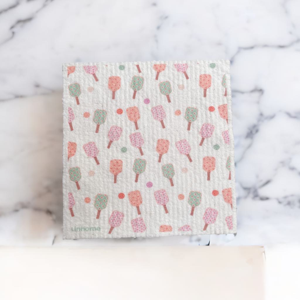 Linhome Pickleball Swedish Dishcloth- Checkered Floral Paddles - 2 Pack