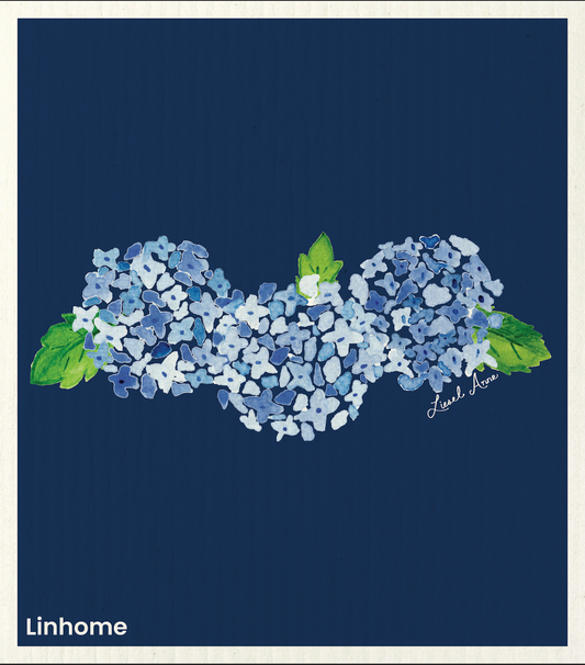 Blue Hydrangea Navy Bunch – Linhome x Liesel Anne Swedish Dishcloths - 1 Pack