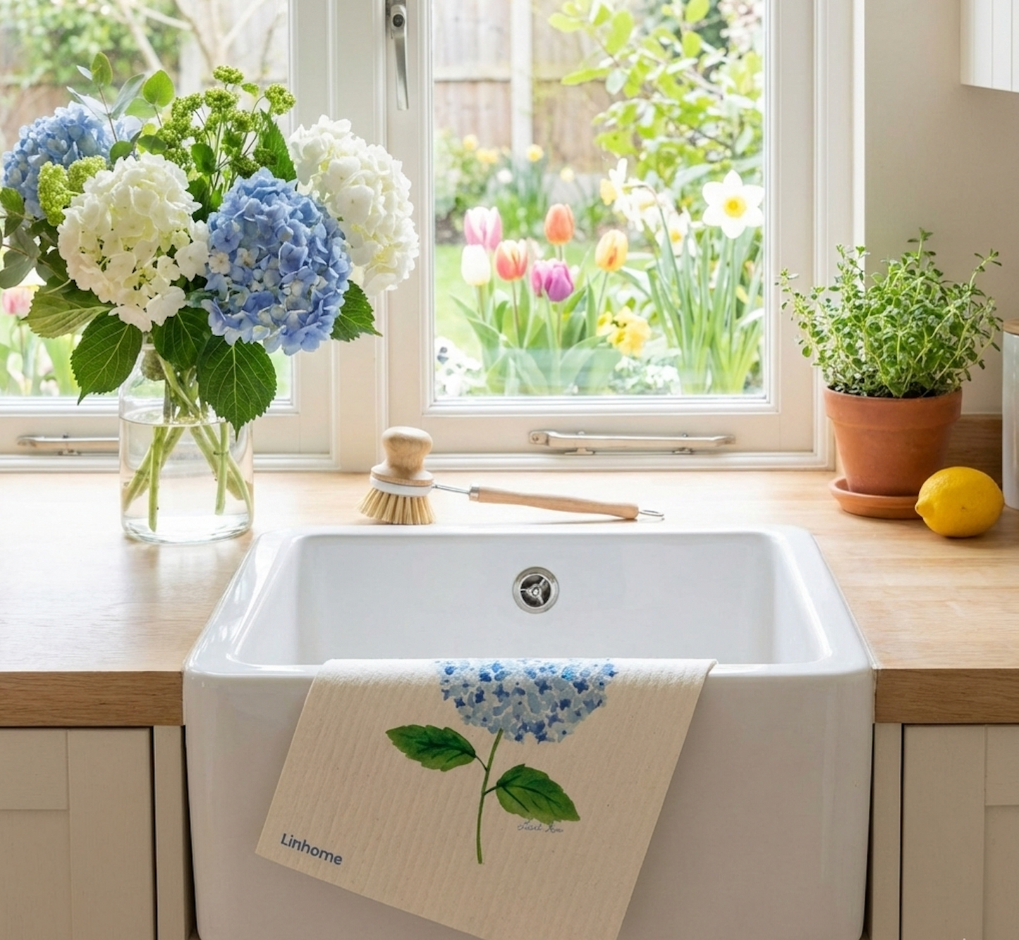 Blue Hydrangea Harmony – Linhome x Liesel Anne Swedish Dishcloths - 1 Pack