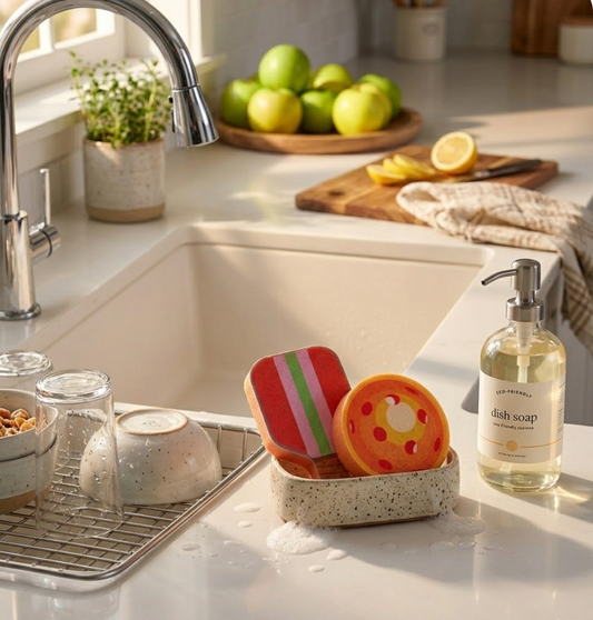 Pickleball Paddle & Ball Kitchen Sponge Set - 2 Pack -Red Paddle & Orange Ball