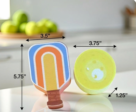 Pickleball Paddle & Ball Kitchen Sponge Set - 2 Pack -Blue Paddle & Yellow Ball