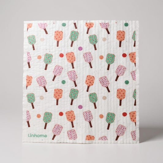 Linhome Pickleball Swedish Dishcloth- Checkered Floral Paddle - 1 Pack