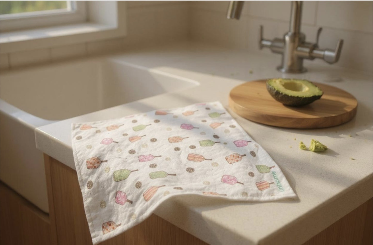 Linhome Pickleball Swedish Dishcloth- Checkered Floral Paddles - 2 Pack