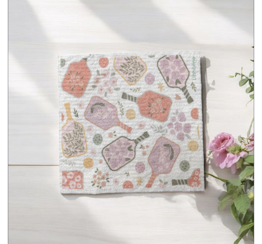 Linhome Pickleball Swedish Dishcloth- Floral Paddle Club- 1 Pack