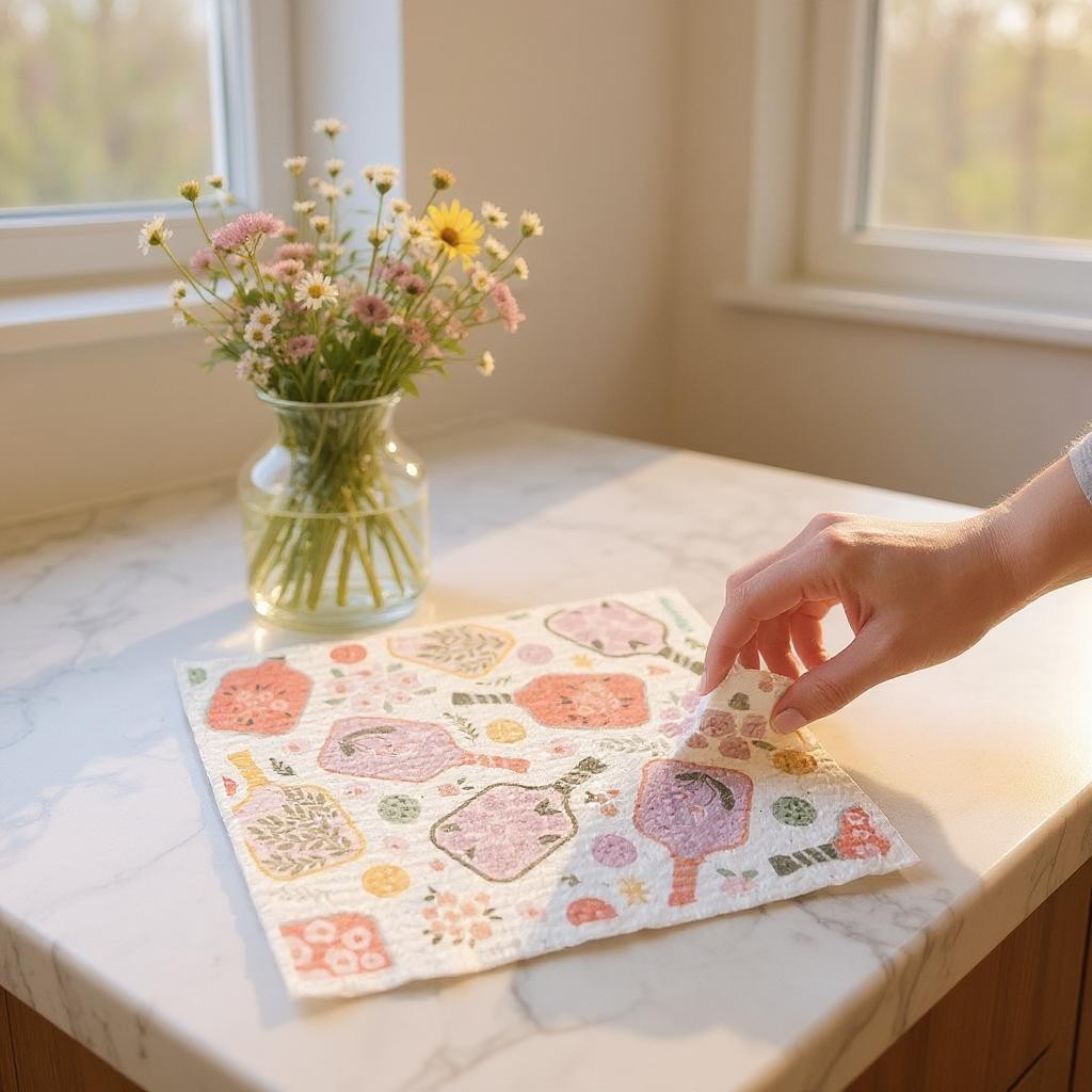 Linhome Pickleball Swedish Dishcloth- Floral Paddle Club- 1 Pack