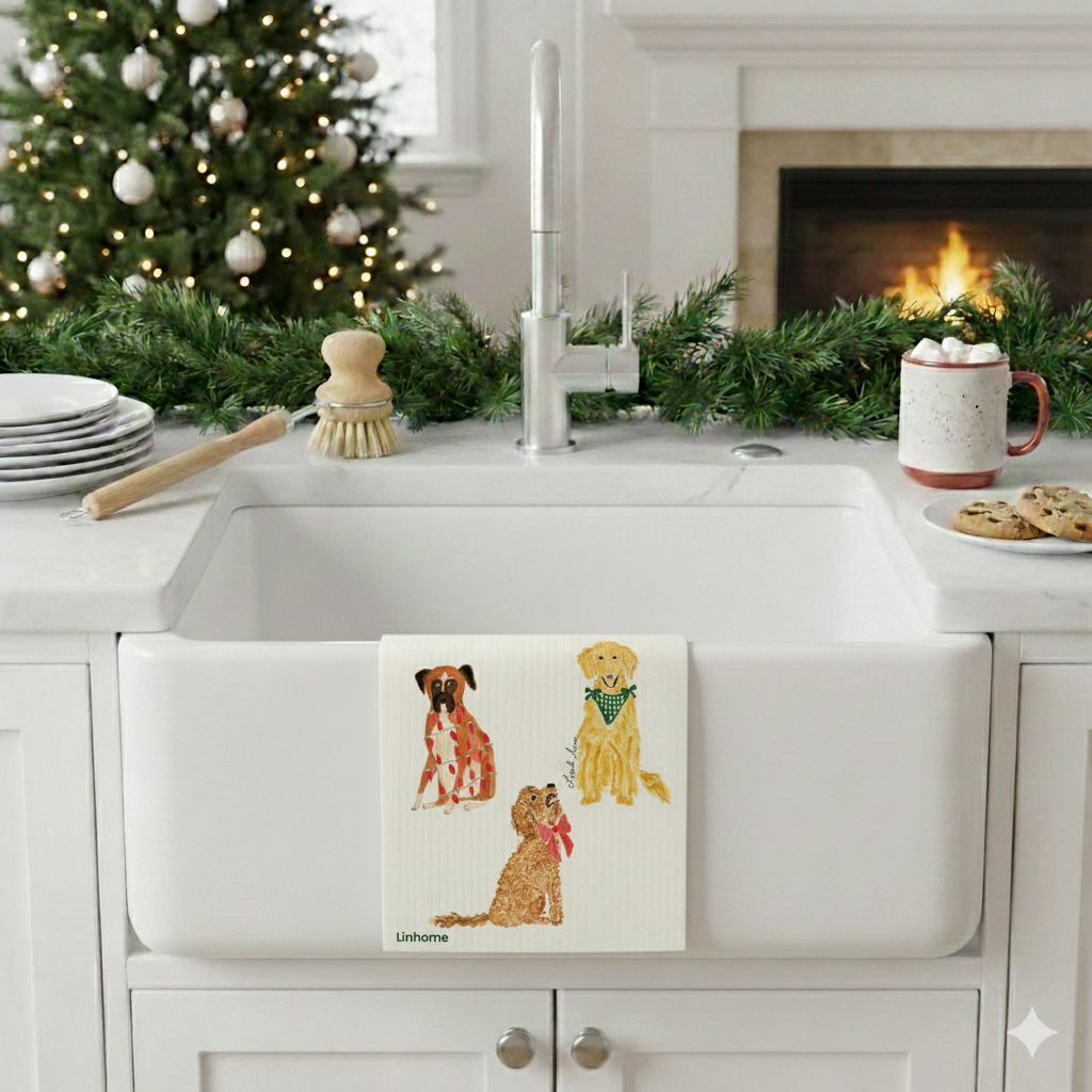 Holiday Paws Collection Jolly Dog Trio - Linhome x Liesel Anne Swedish Dishcloths - 1 Pack
