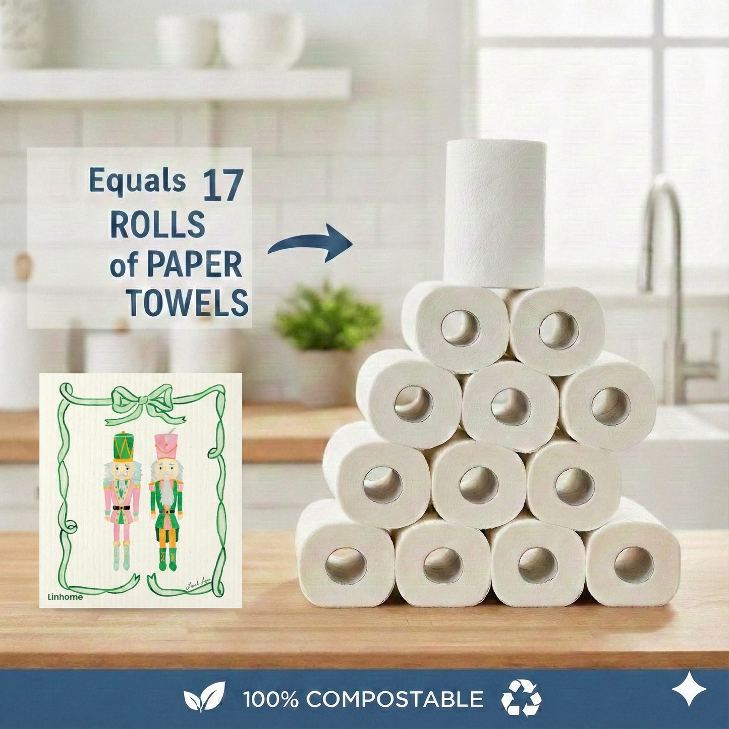 Holiday Classic Collection Nutcracker Duo- Linhome x Liesel Anne Swedish Dishcloths - 1 Pack