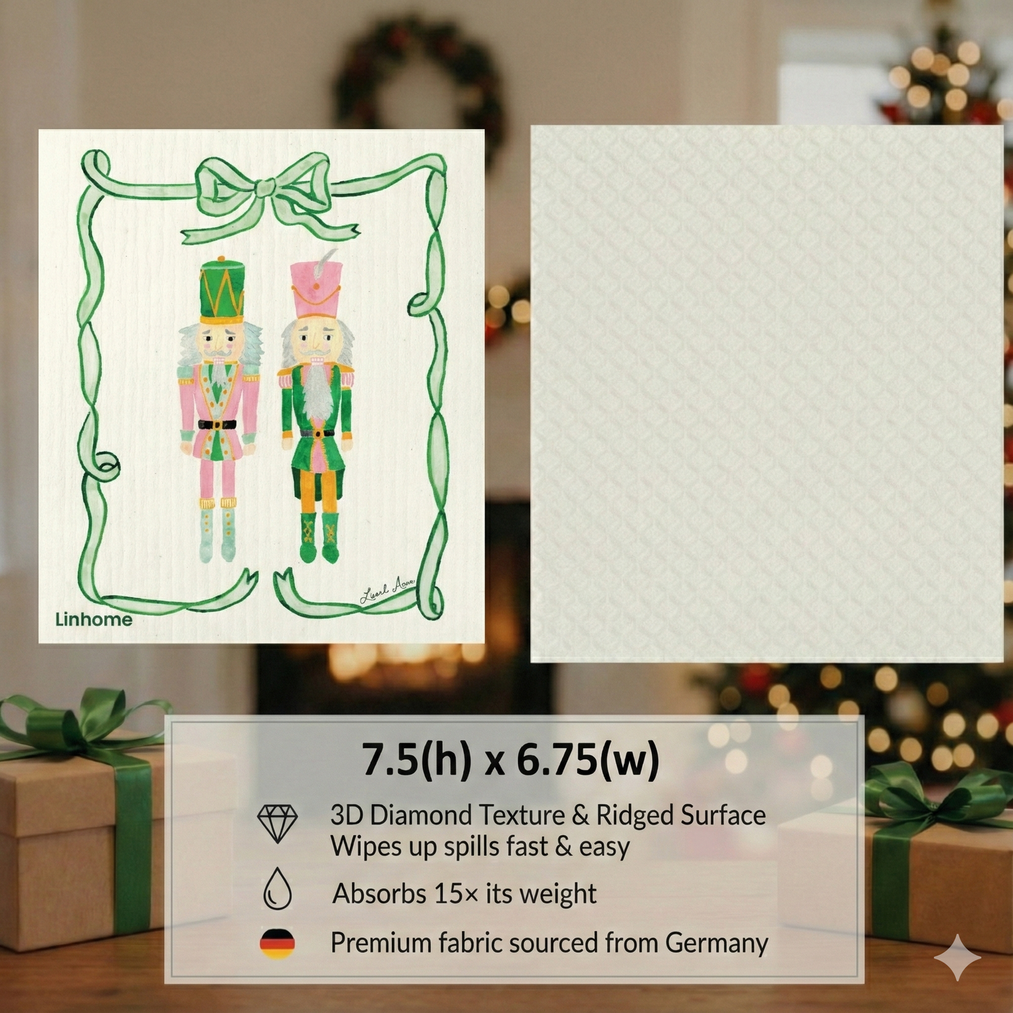 Holiday Classic Collection Nutcracker Duo- Linhome x Liesel Anne Swedish Dishcloths - 1 Pack