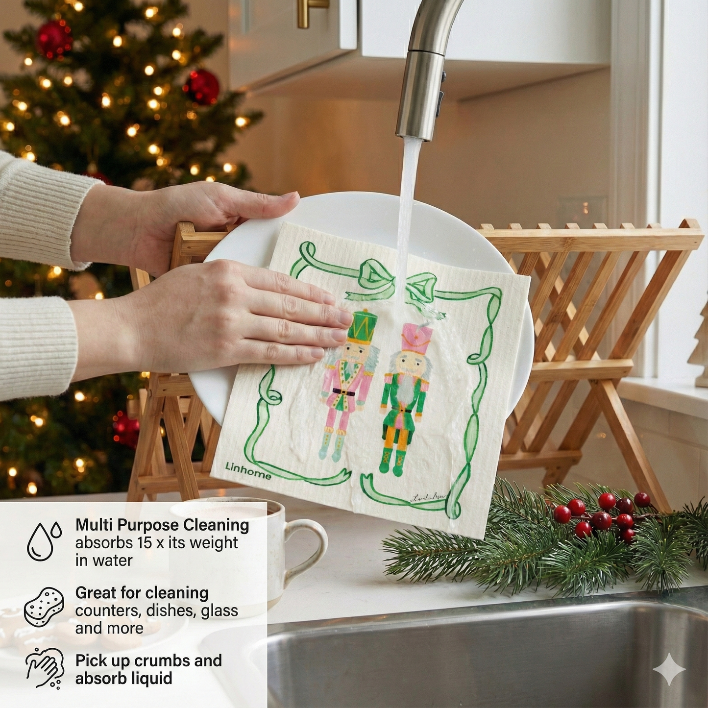 Holiday Classic Collection Nutcracker Duo- Linhome x Liesel Anne Swedish Dishcloths - 1 Pack