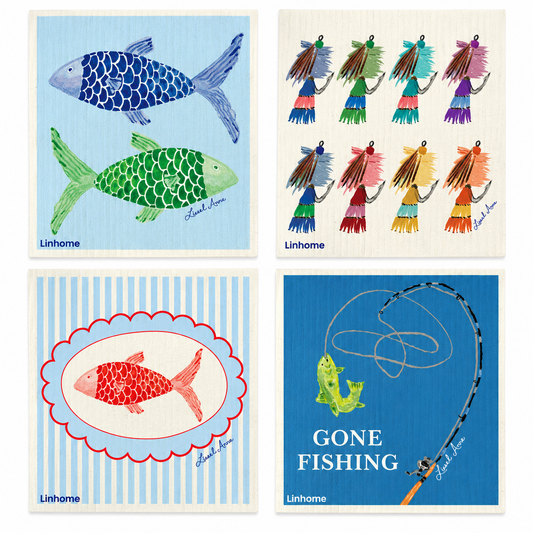 Linhome Fishing Collection Swedish Dishcloth - 4 Pack