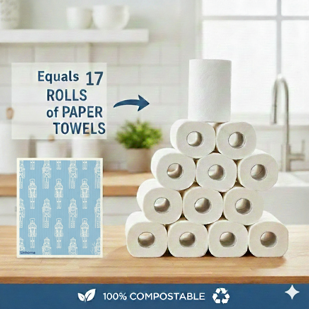 Holiday Nutcracker Collection Blue Nutcrackers- Linhome x Liesel Anne Swedish Dishcloths - 1 Pack