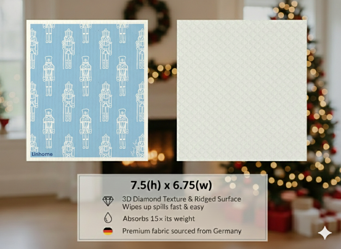 Holiday Nutcracker Collection Blue Nutcrackers- Linhome x Liesel Anne Swedish Dishcloths - 1 Pack