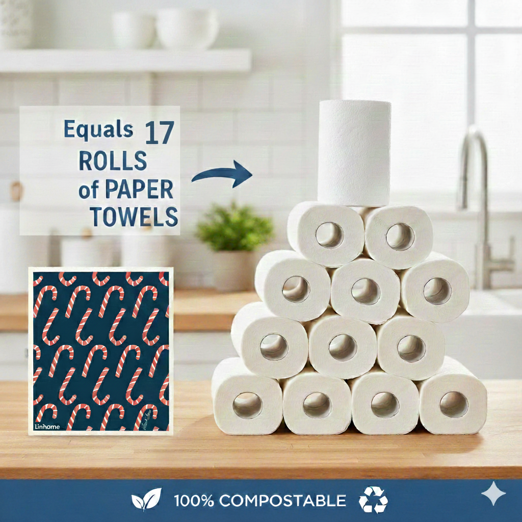 Holiday Nutcracker Collection Candy Cane- Linhome x Liesel Anne Swedish Dishcloths - 1 Pack