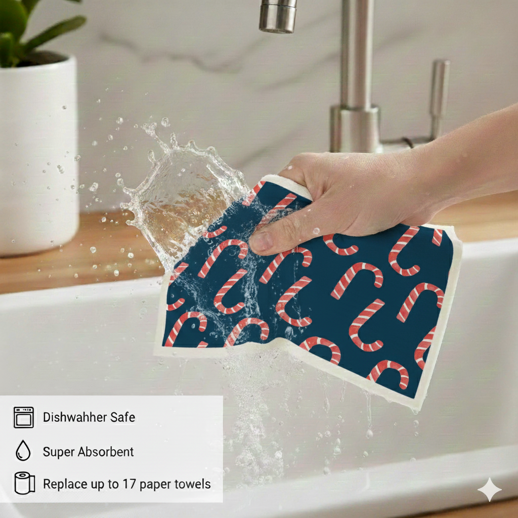 Holiday Nutcracker Collection Candy Cane- Linhome x Liesel Anne Swedish Dishcloths - 1 Pack