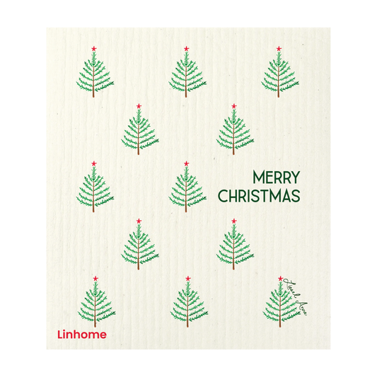 Evergreen Holiday Winter Evergreens- Linhome x Liesel Anne Swedish Dishcloths - 1 Pack