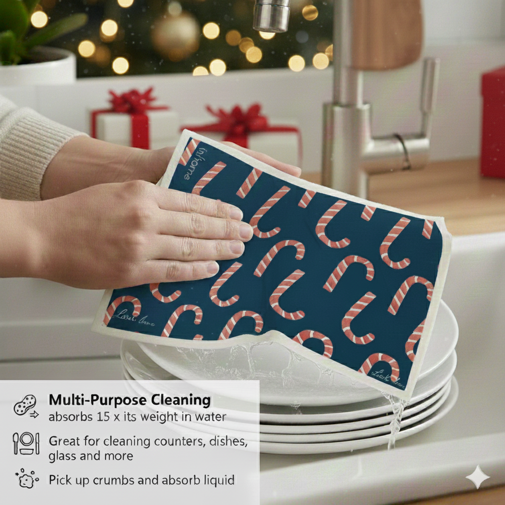 Holiday Nutcracker Collection Candy Cane- Linhome x Liesel Anne Swedish Dishcloths - 1 Pack