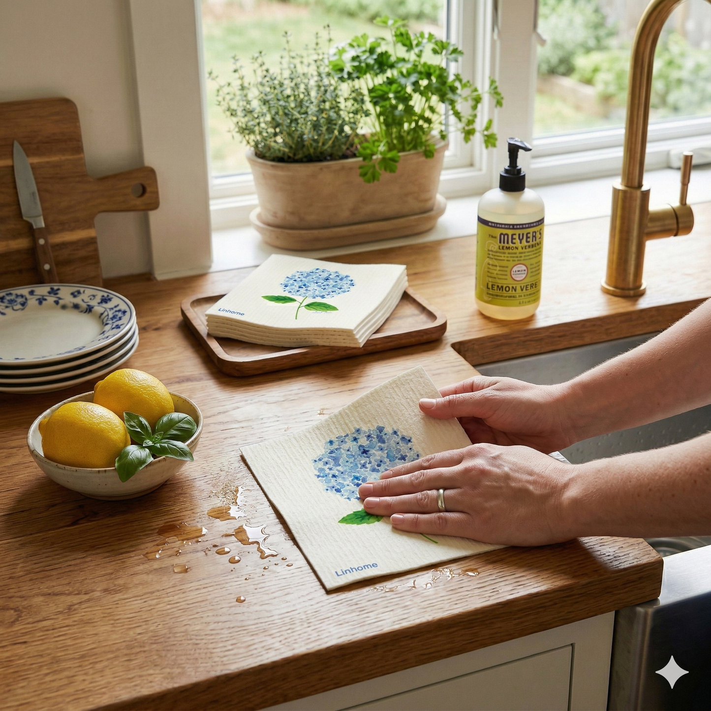 Blue Hydrangea Harmony – Linhome x Liesel Anne Swedish Dishcloths - 1 Pack