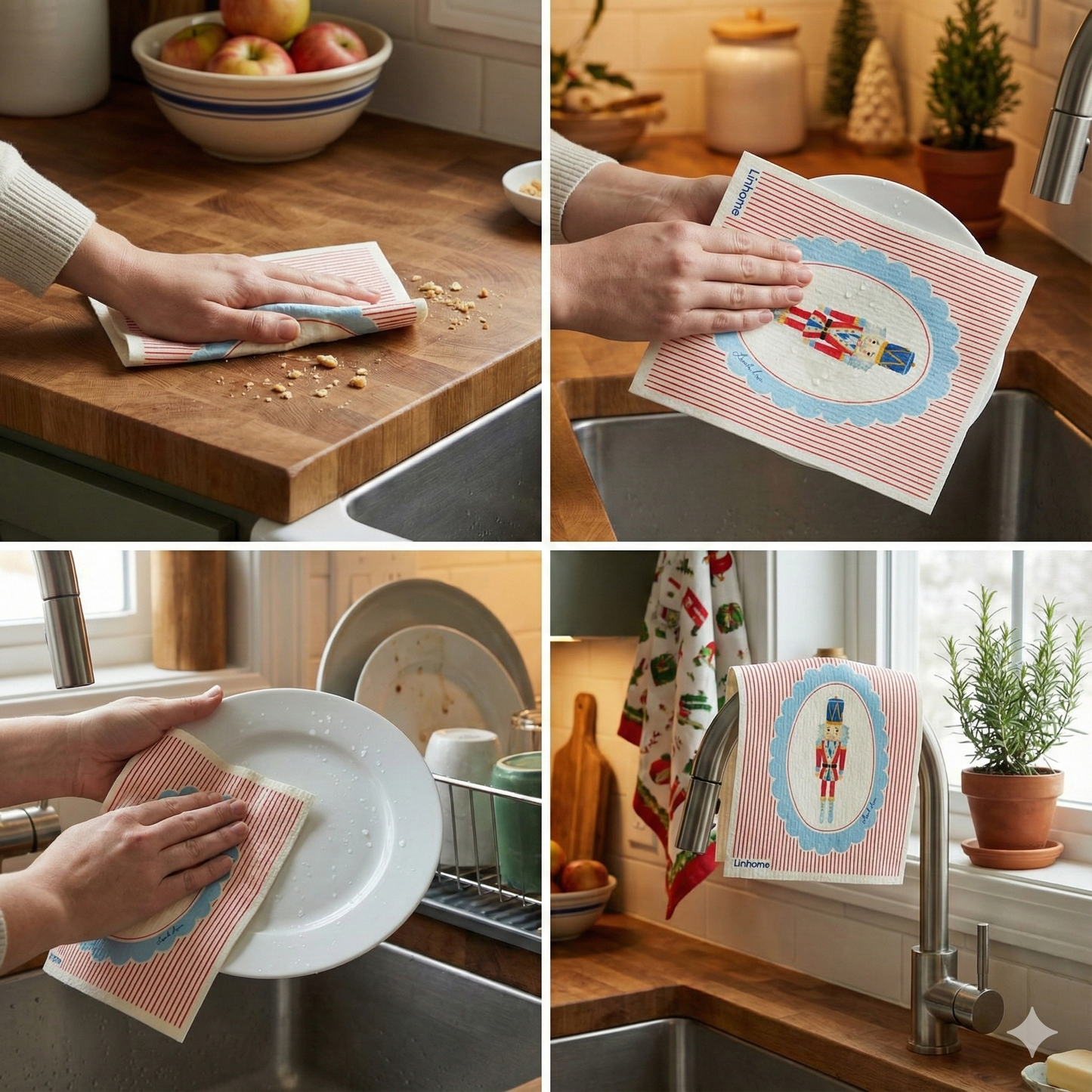 Holiday Nutcracker Collection Red Nutcrackers- Linhome x Liesel Anne Swedish Dishcloths - 1 Pack