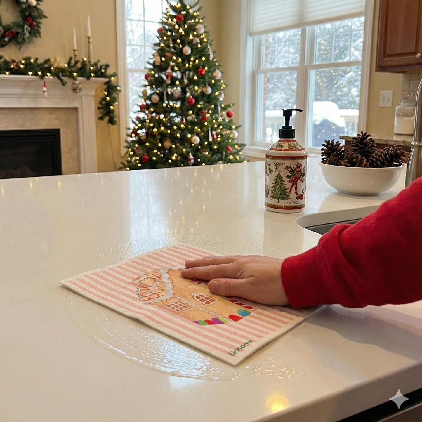 Holiday Classic Collection Gingerbread House Linhome x Liesel Anne Swedish Dishcloths - 1 Pack