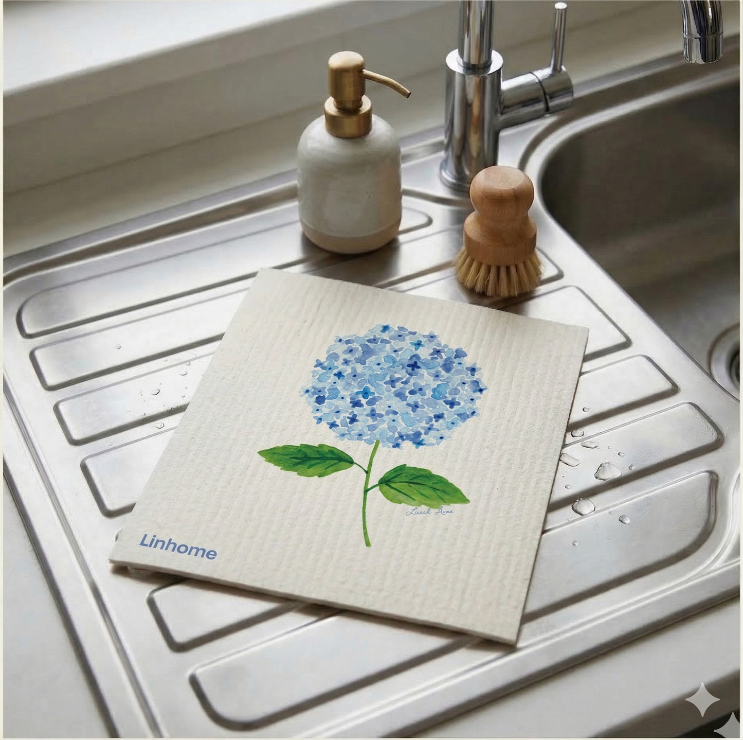 Blue Hydrangea Harmony – Linhome x Liesel Anne Swedish Dishcloths - 1 Pack