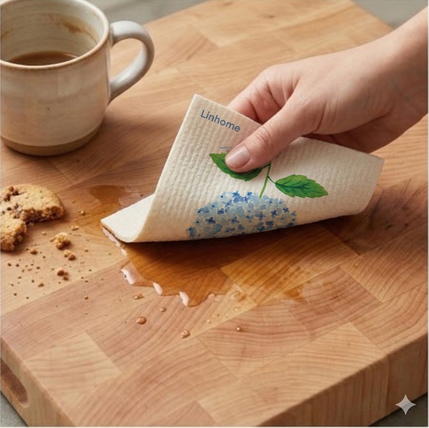 Blue Hydrangea Harmony – Linhome x Liesel Anne Swedish Dishcloths - 1 Pack