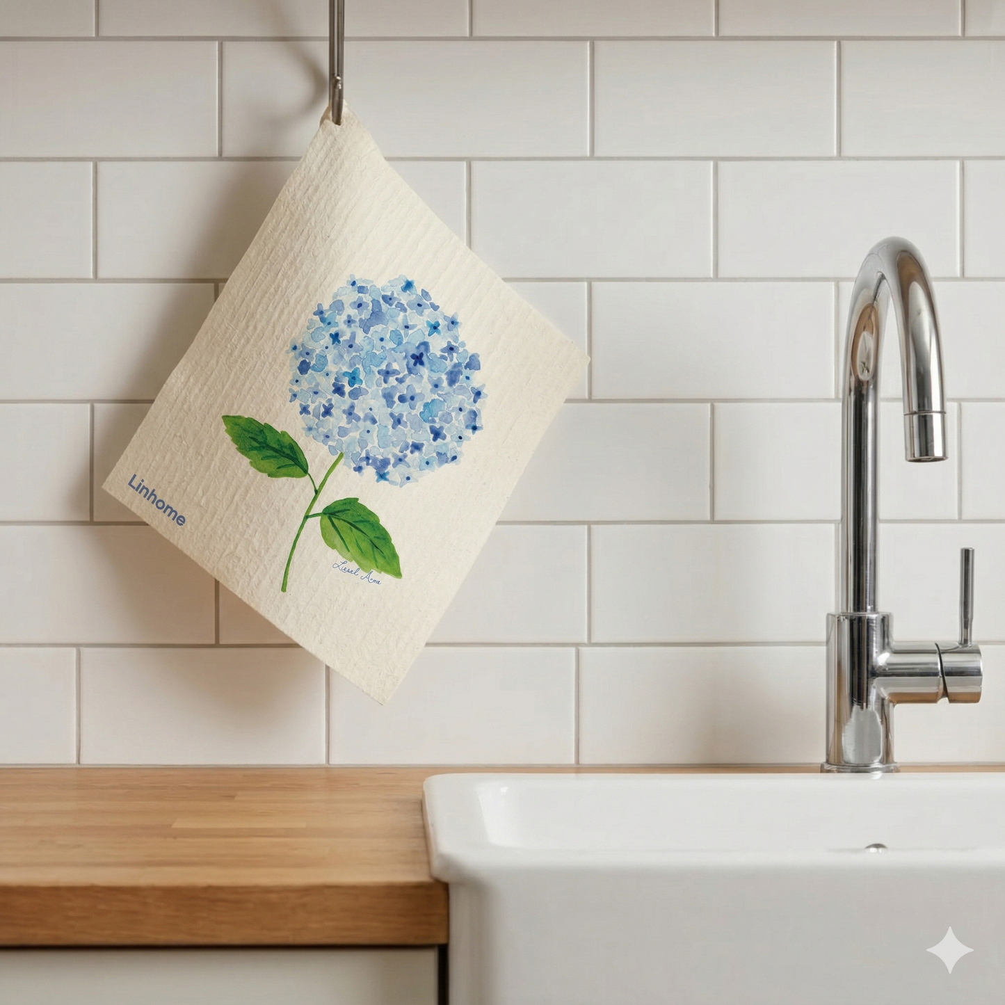 Blue Hydrangea Harmony – Linhome x Liesel Anne Swedish Dishcloths - 1 Pack
