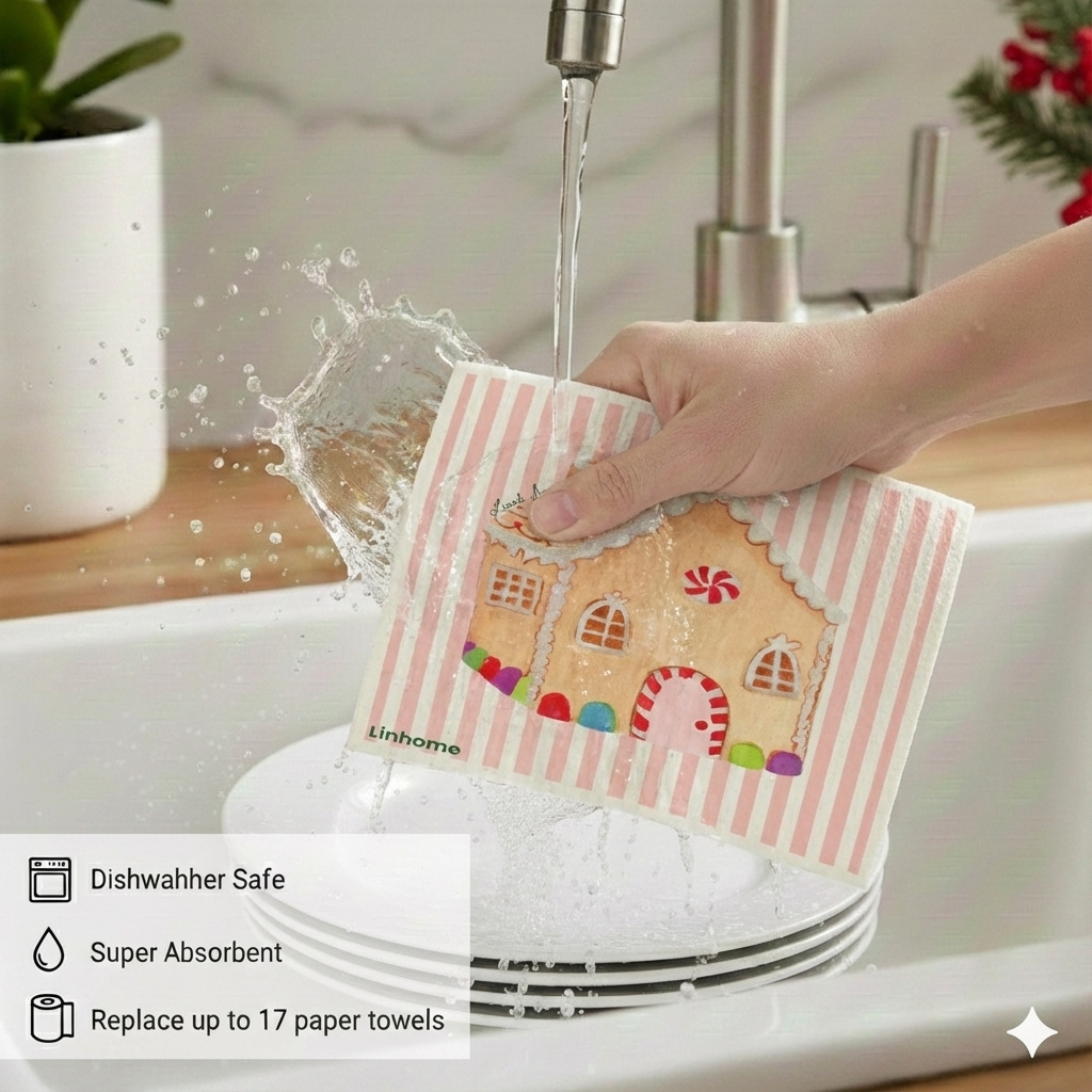 Holiday Classic Collection Gingerbread House Linhome x Liesel Anne Swedish Dishcloths - 1 Pack
