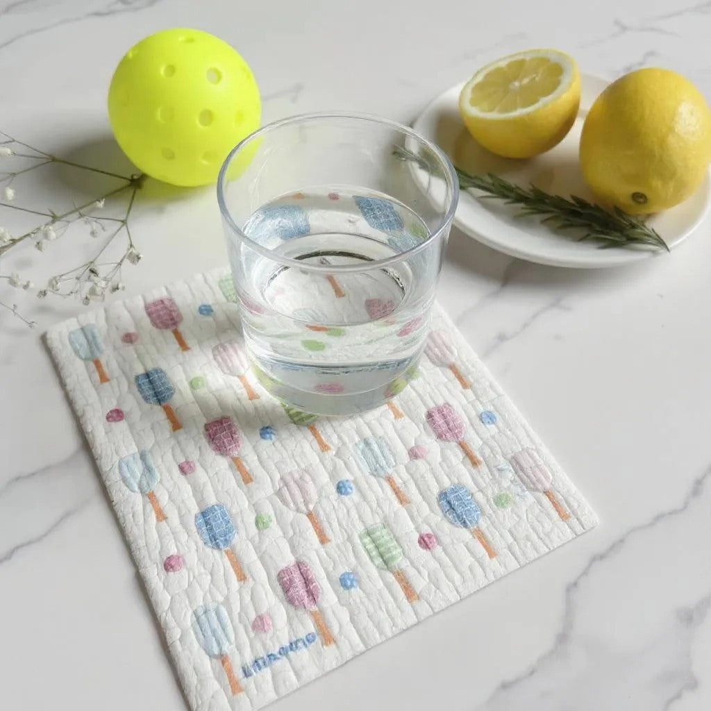 In the Kitchen  Pickleball Swedish Dishcloths– Linhome x Liesel Anne Collection- Pink & Blue - 1 Pack