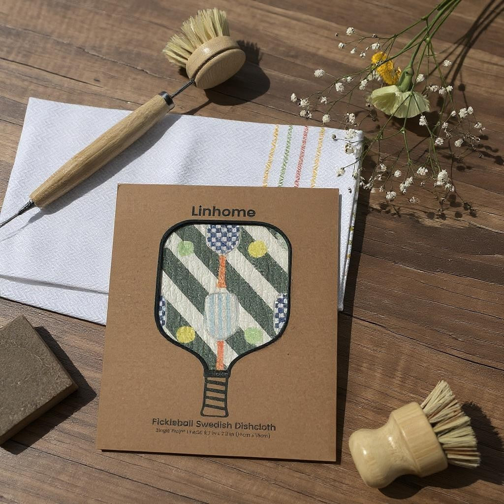 In the Kitchen  Pickleball Swedish Dishcloths– Linhome x Liesel Anne Collection- Blue & Green- 1 Pack