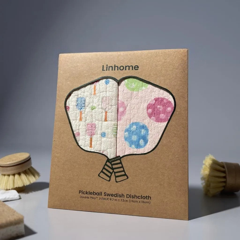 In the Kitchen  Pickleball Swedish Dishcloths– Linhome x Liesel Anne Collection- Pink & Blue - 2 Pack
