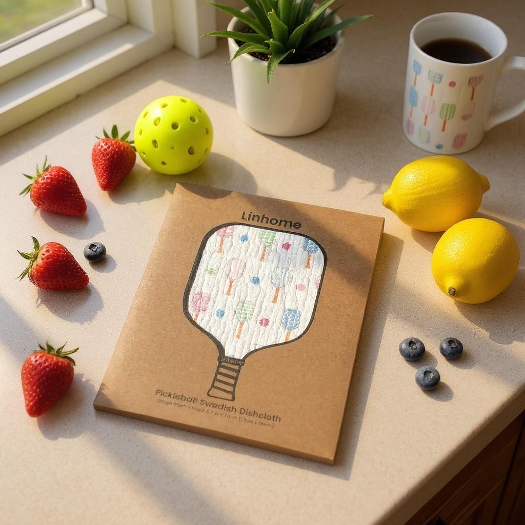 In the Kitchen  Pickleball Swedish Dishcloths– Linhome x Liesel Anne Collection- Pink & Blue - 1 Pack