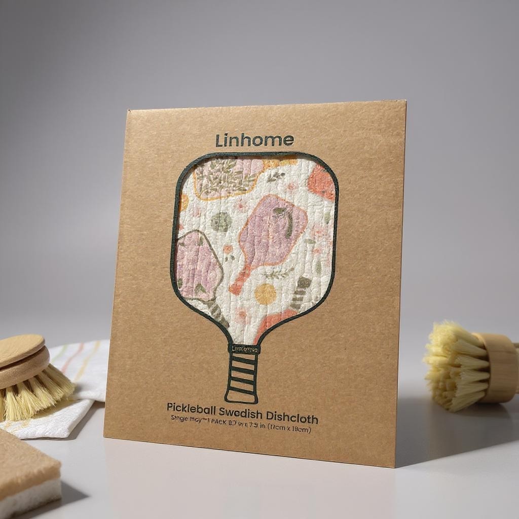 Linhome Pickleball Swedish Dishcloth- Floral Paddle Club- 1 Pack