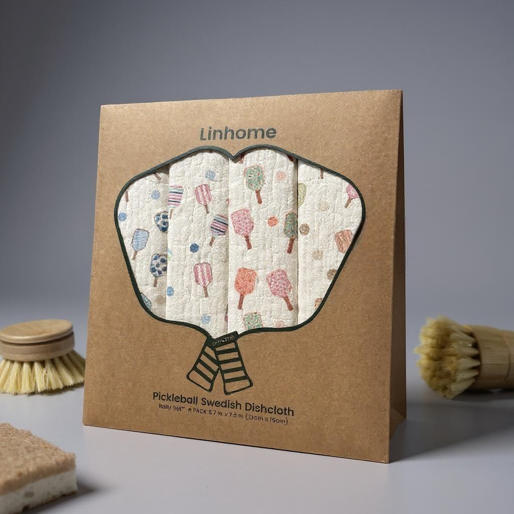 Linhome Pickleball Swedish Dishcloth- Match Point Baby Blue & Pink - 4 Pack