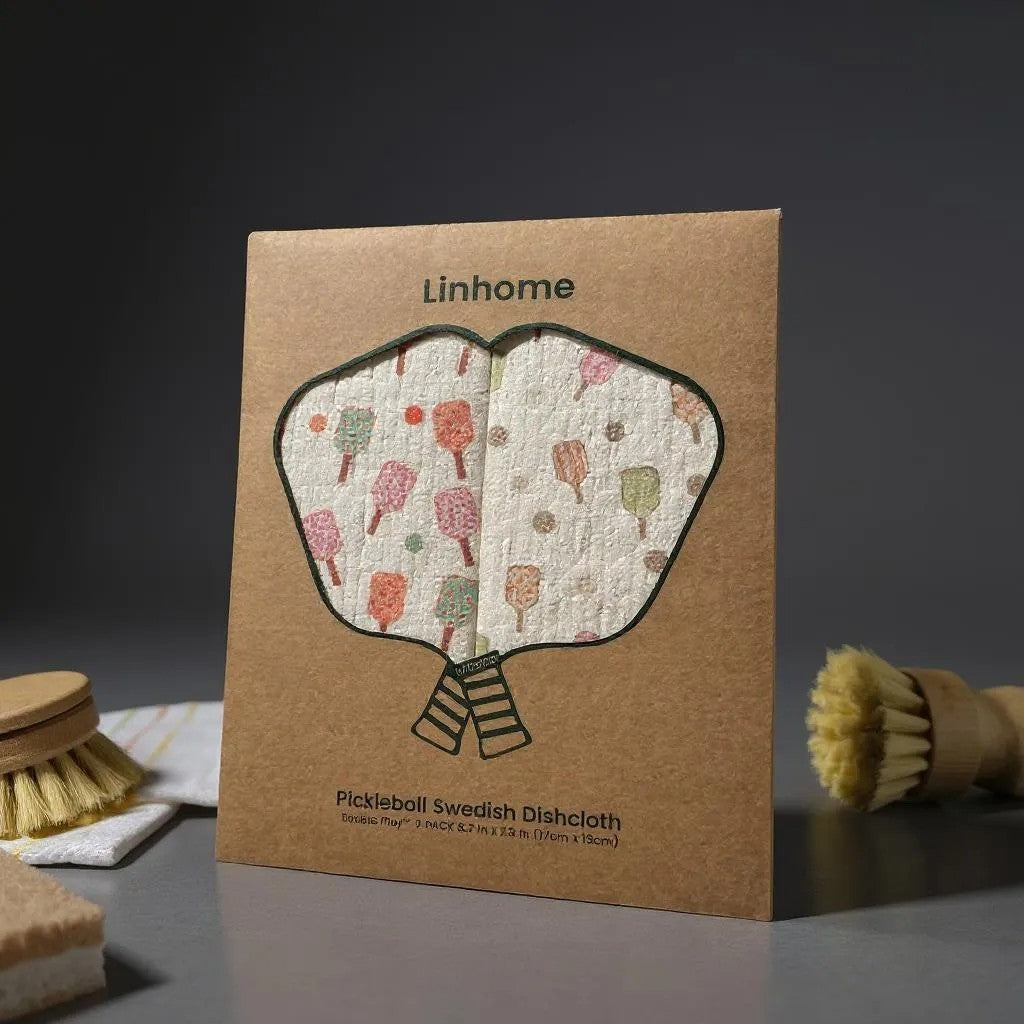 Linhome Pickleball Swedish Dishcloth- Checkered Floral Paddles - 2 Pack